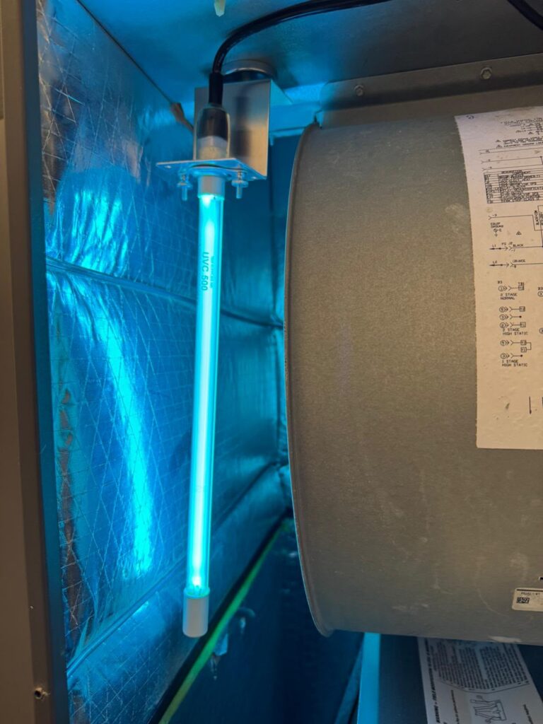 UV sanitizing light inside of an A/C handler in Zephyrhills FL