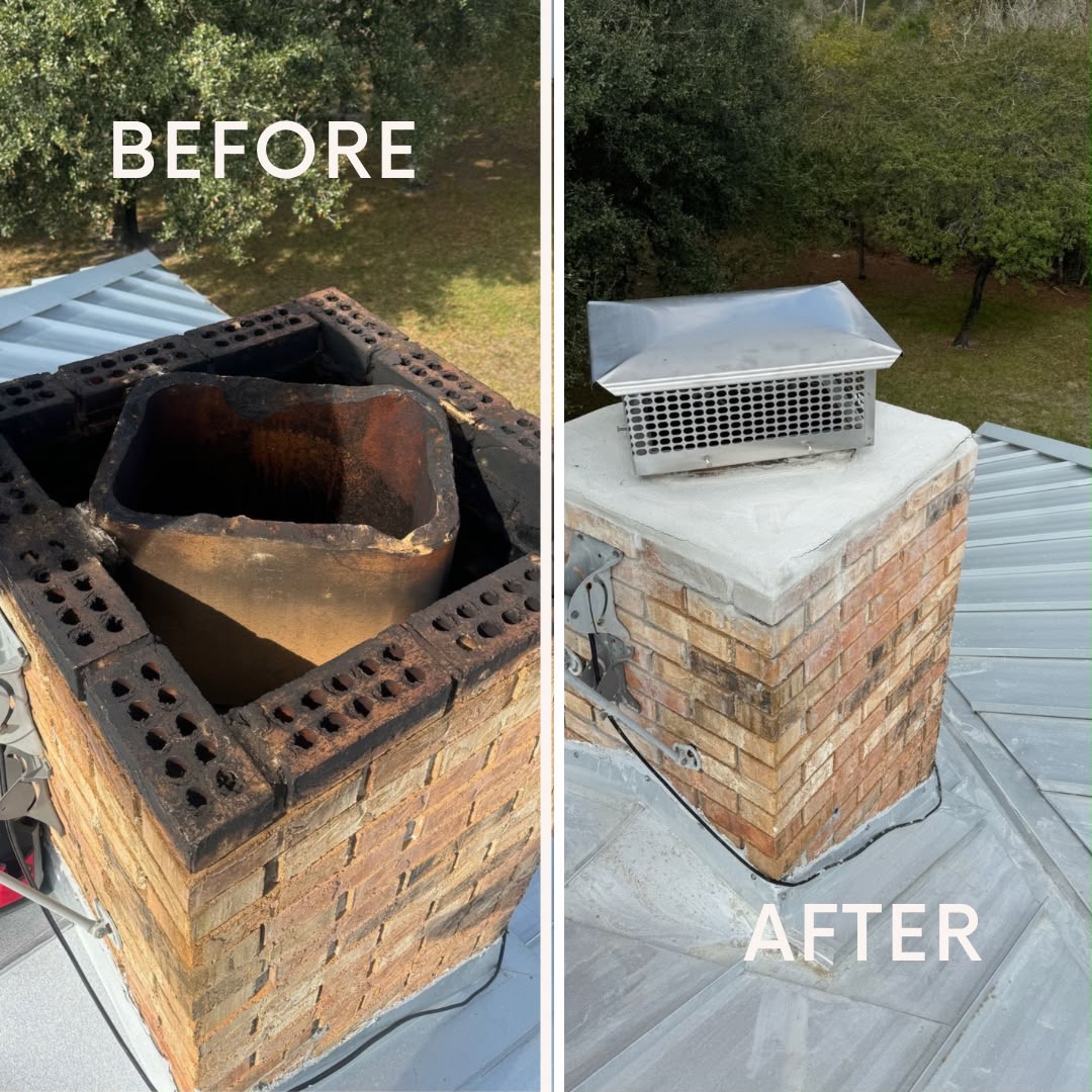 Before and after chimney restoration by Sunshine Duct Cleaning